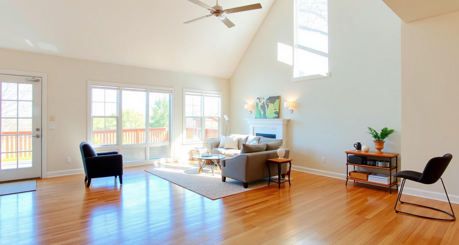 Spotless, sunlit living room cleaned by Madeline's Quality Cleaning in Lancaster, PA